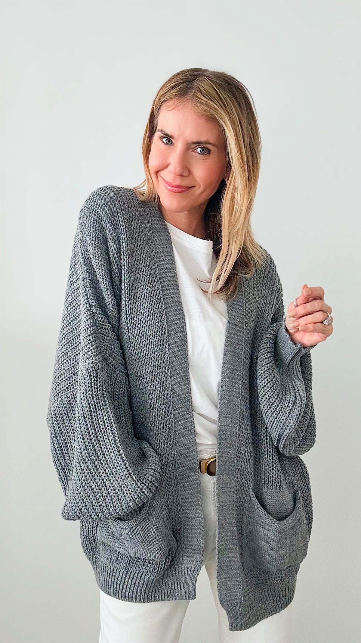 Sugar High Italian Cardigan - Dark Gray-150 Cardigans/Layers-Germany-Coastal Bloom Boutique, find the trendiest versions of the popular styles and looks Located in Indialantic, FL