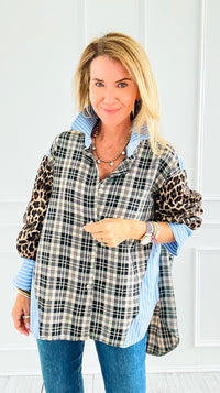Plaid Instinct Italian Button Down Blouse-110 Long Sleeve Tops-TATTOO Z-Coastal Bloom Boutique, find the trendiest versions of the popular styles and looks Located in Indialantic, FL