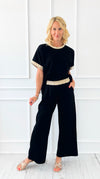 Golden Detail Contrast Italian Set- Black-210 Loungewear/Sets-Italianissimo-Coastal Bloom Boutique, find the trendiest versions of the popular styles and looks Located in Indialantic, FL