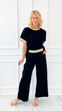 Golden Detail Contrast Italian Set- Black-210 Loungewear/Sets-Italianissimo-Coastal Bloom Boutique, find the trendiest versions of the popular styles and looks Located in Indialantic, FL