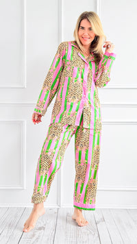 Tropical Tiger Stripe Cotton Pajama Set-Green-220 Intimates-bhavnas boutique-Coastal Bloom Boutique, find the trendiest versions of the popular styles and looks Located in Indialantic, FL