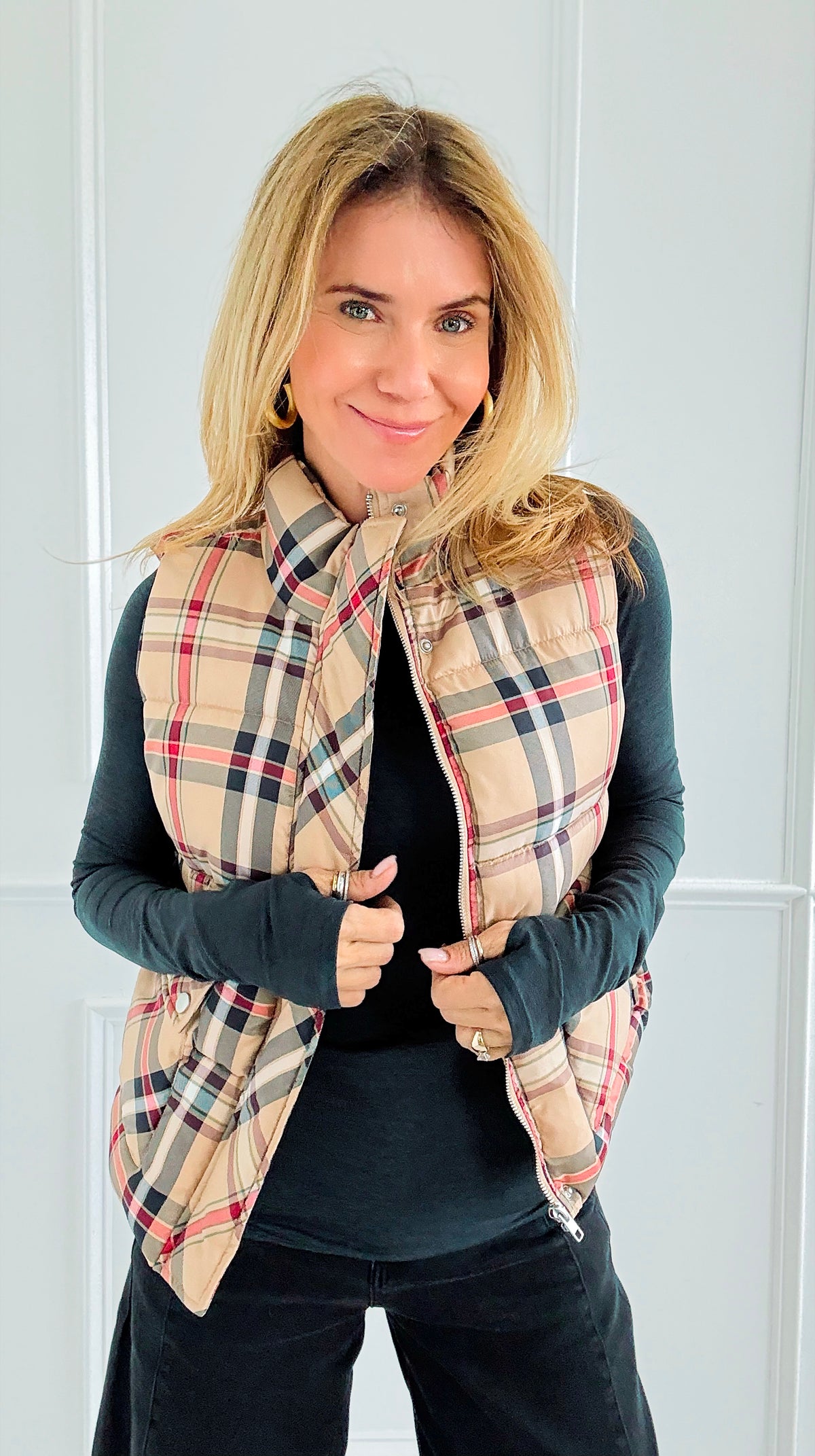 Plaid Printed Padded Vest-vest-Jodifl-Coastal Bloom Boutique, find the trendiest versions of the popular styles and looks Located in Indialantic, FL