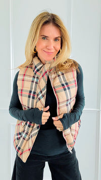 Plaid Printed Padded Vest-vest-Jodifl-Coastal Bloom Boutique, find the trendiest versions of the popular styles and looks Located in Indialantic, FL