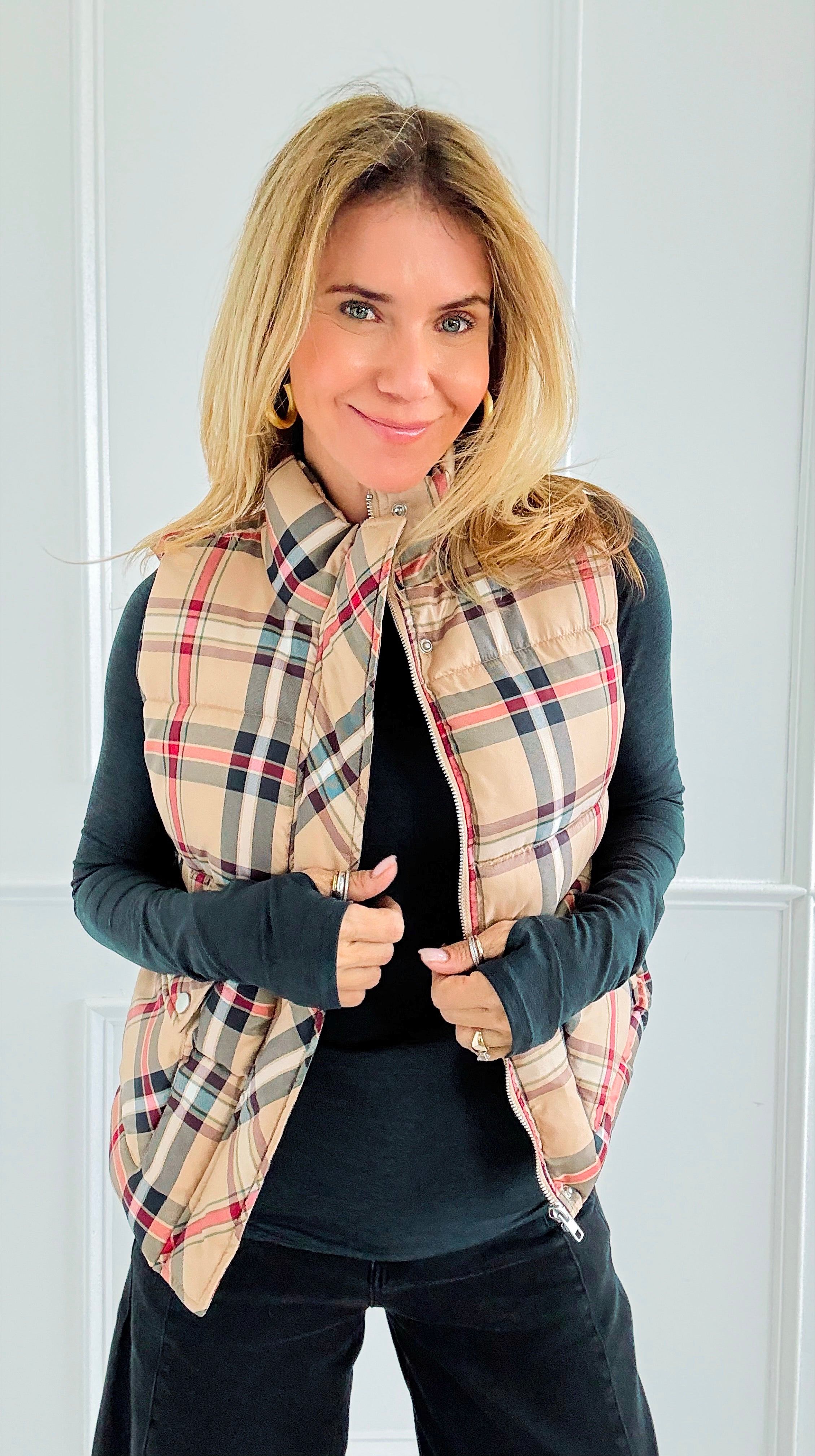 Plaid Printed Padded Vest-vest-Jodifl-Coastal Bloom Boutique, find the trendiest versions of the popular styles and looks Located in Indialantic, FL