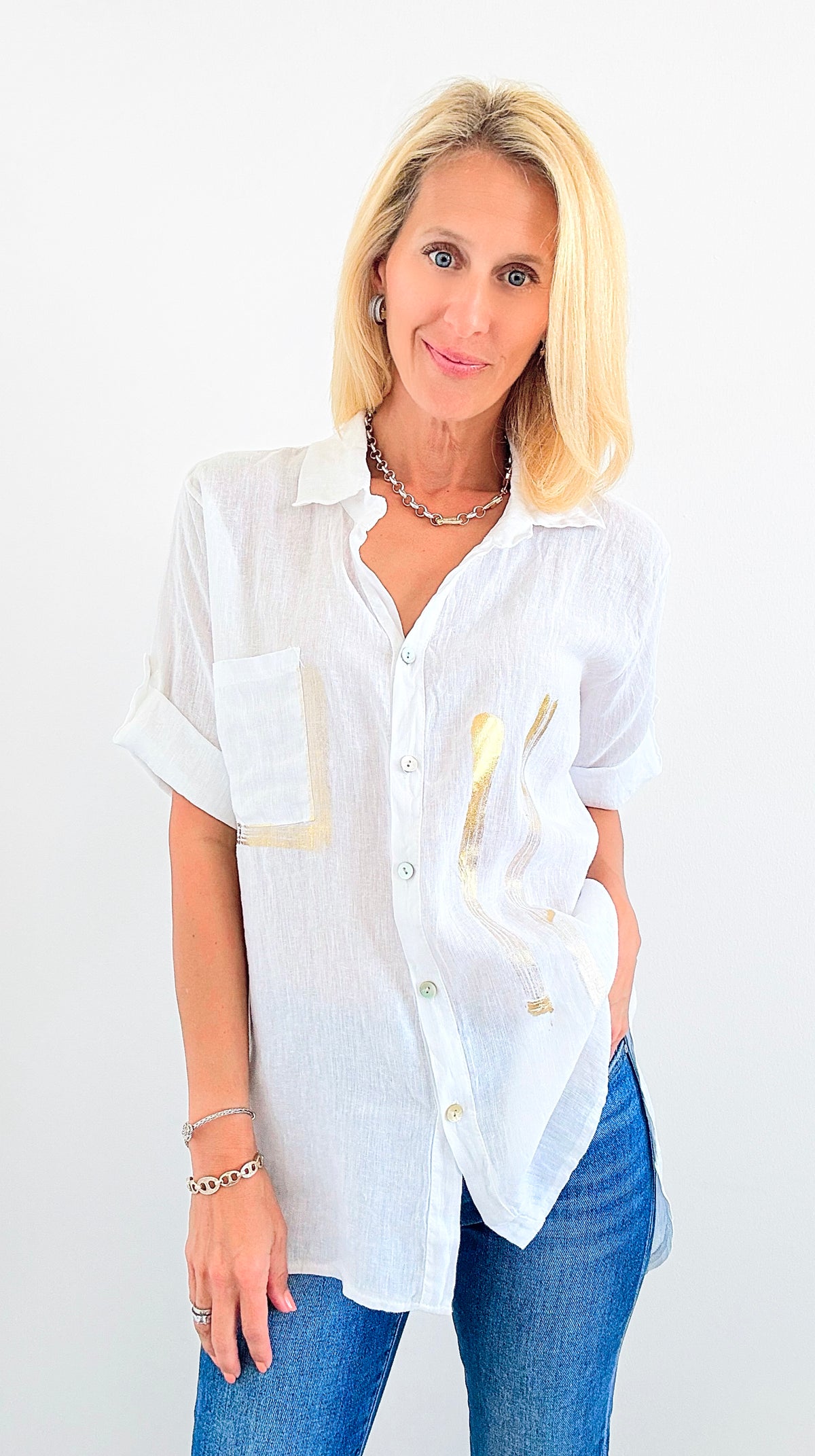 Davinci Italian Button Down-170 Bottoms-Tempo-Coastal Bloom Boutique, find the trendiest versions of the popular styles and looks Located in Indialantic, FL