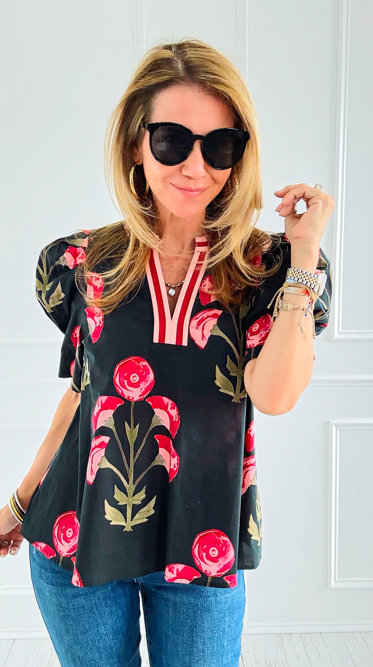 Garden Muse Puff Sleeve Top-110 Short Sleeve Tops-entro-Coastal Bloom Boutique, find the trendiest versions of the popular styles and looks Located in Indialantic, FL