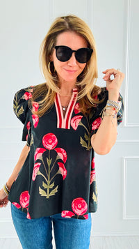 Garden Muse Puff Sleeve Top-110 Short Sleeve Tops-entro-Coastal Bloom Boutique, find the trendiest versions of the popular styles and looks Located in Indialantic, FL