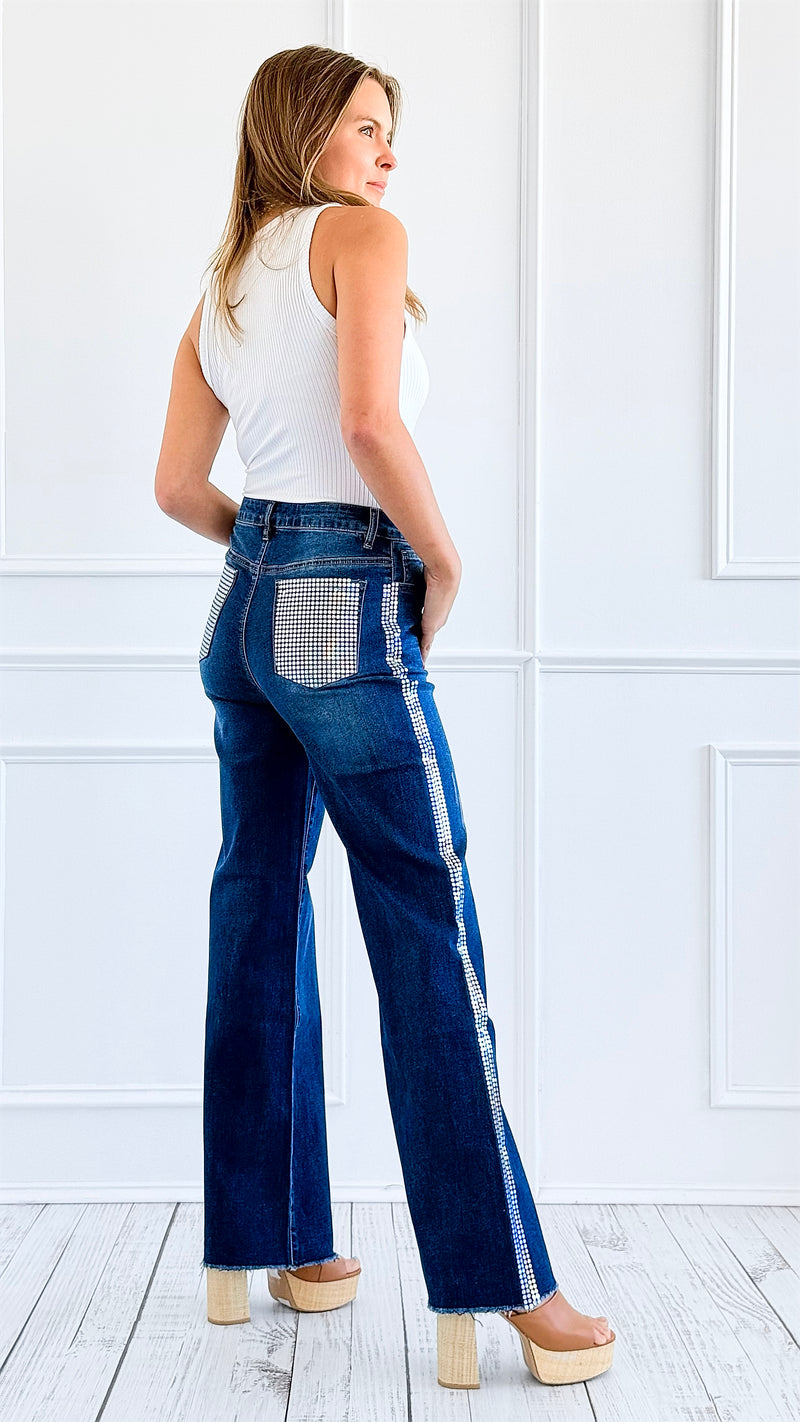 Midnight Sparkle Trim Pants-190 Denim-JJ'S FAIRYLAND-Coastal Bloom Boutique, find the trendiest versions of the popular styles and looks Located in Indialantic, FL