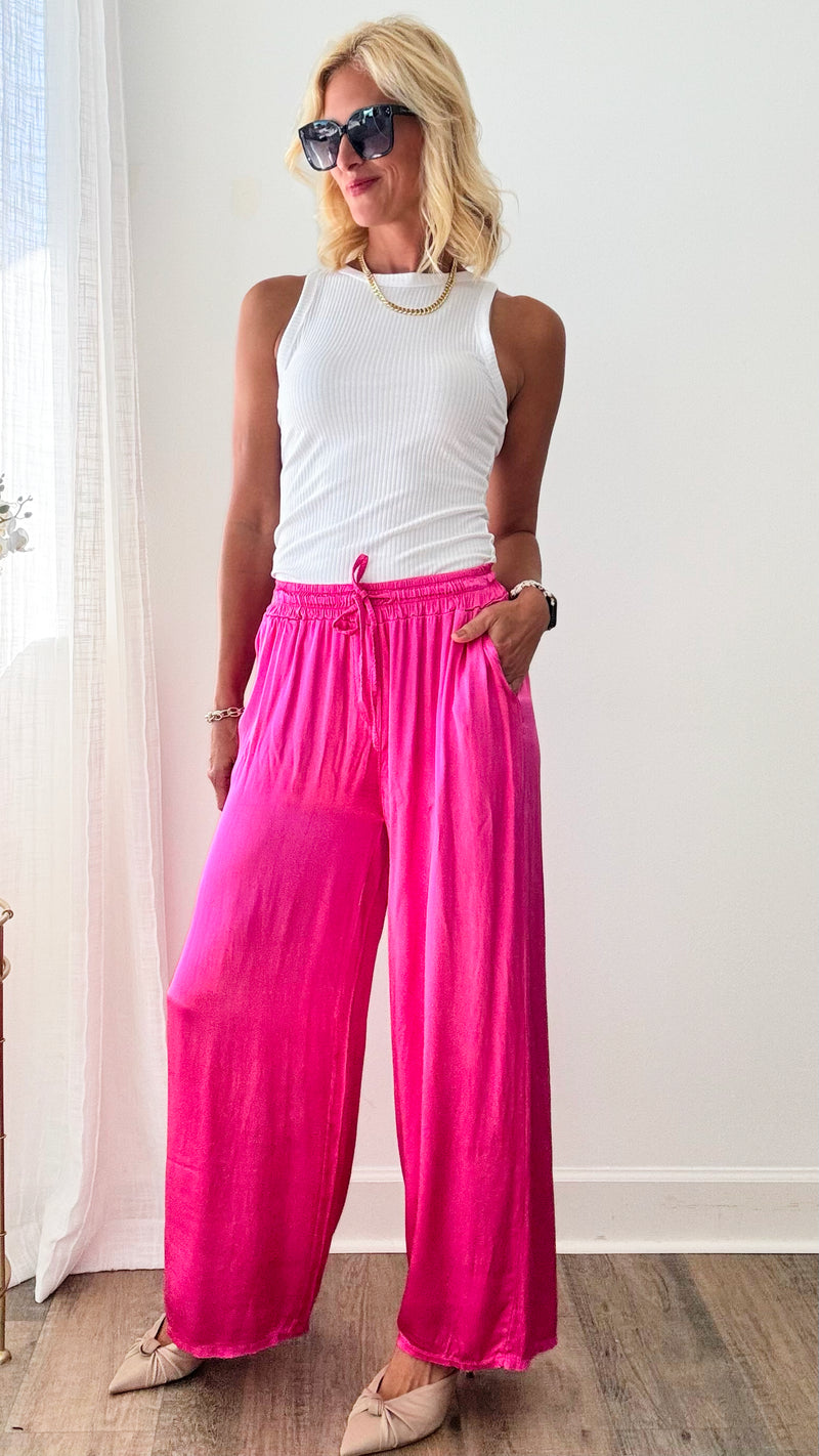 Angora Italian Satin Pant - Fuchsia-170 Bottoms-Germany-Coastal Bloom Boutique, find the trendiest versions of the popular styles and looks Located in Indialantic, FL