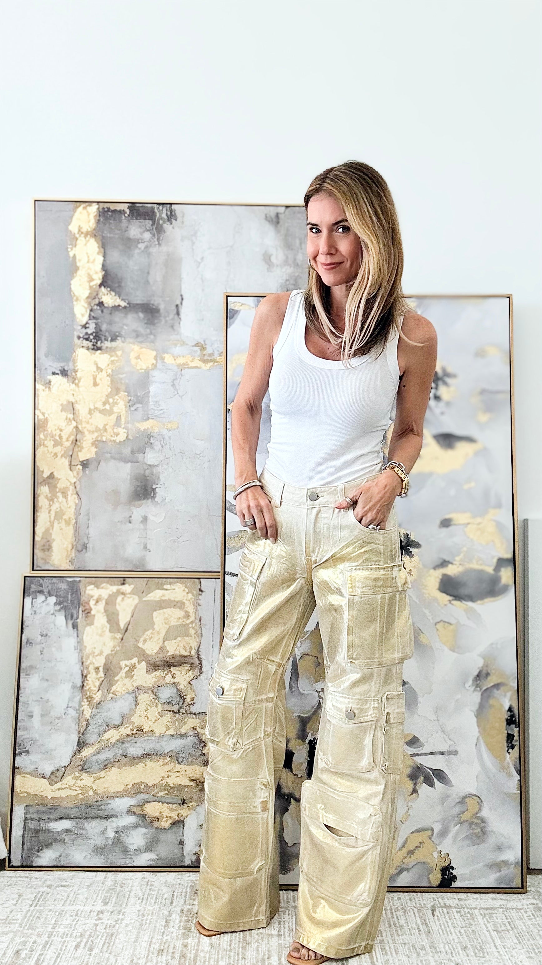 Metallic Foil Detail Cargo Pants-170 Bottoms-Galita-Coastal Bloom Boutique, find the trendiest versions of the popular styles and looks Located in Indialantic, FL