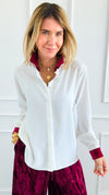 Midnight Contrast Button Down Top - Ivory Wine-130 Long sleeve top-Must Have-Coastal Bloom Boutique, find the trendiest versions of the popular styles and looks Located in Indialantic, FL