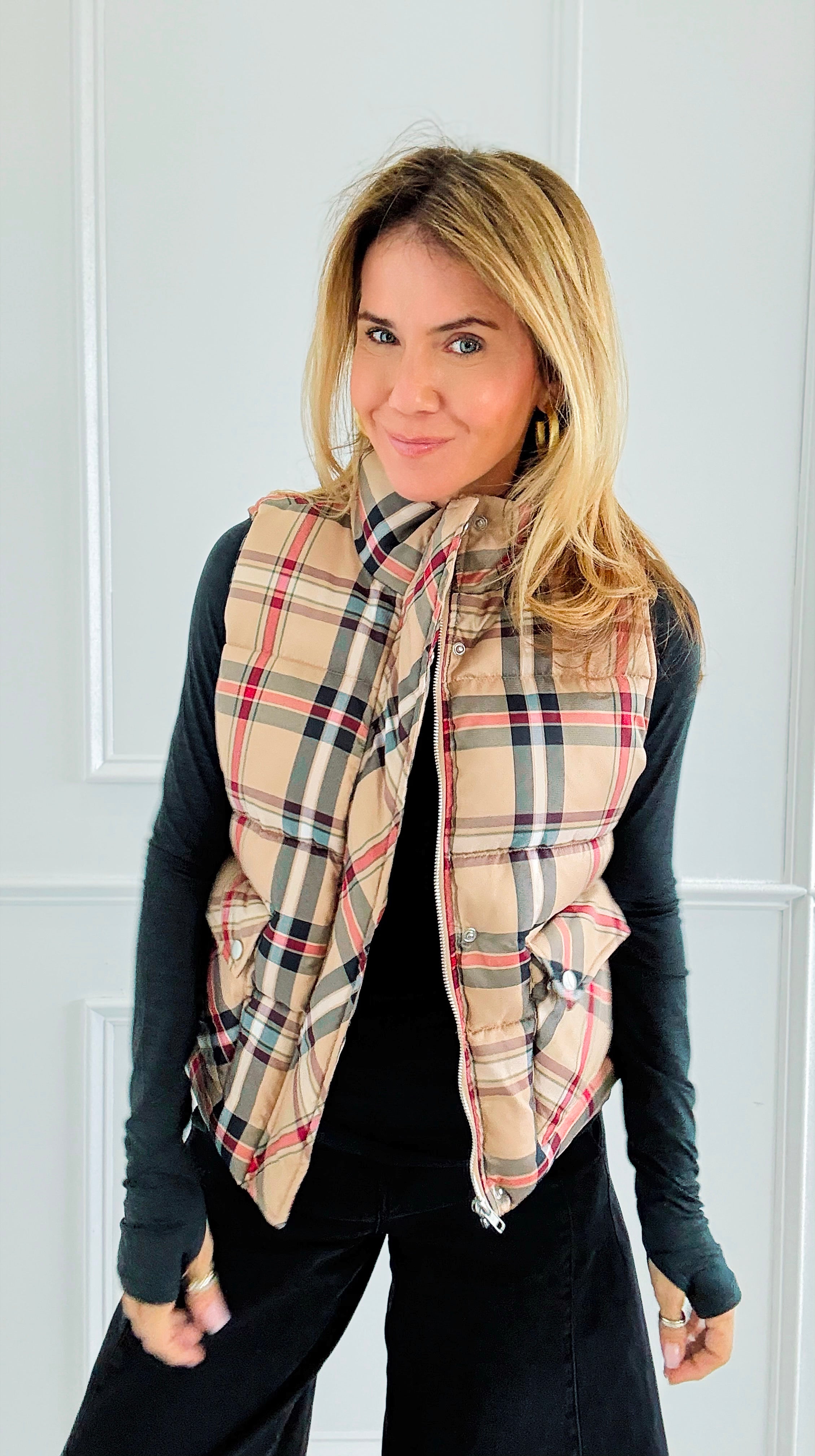 Plaid Printed Padded Vest-vest-Jodifl-Coastal Bloom Boutique, find the trendiest versions of the popular styles and looks Located in Indialantic, FL