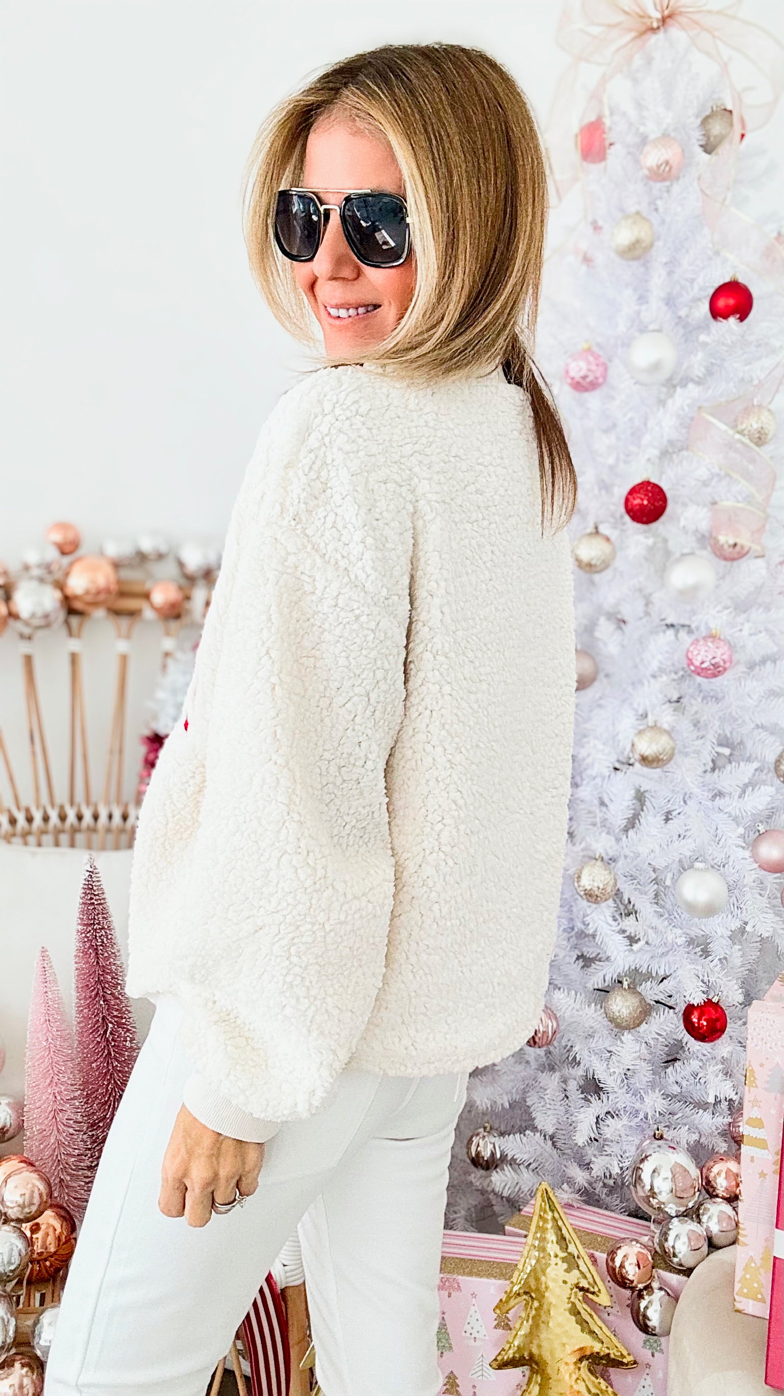 Comfy Sherpa Christmas Half Zip Sweatshirt-130 Long sleeve top-BIBI-Coastal Bloom Boutique, find the trendiest versions of the popular styles and looks Located in Indialantic, FL