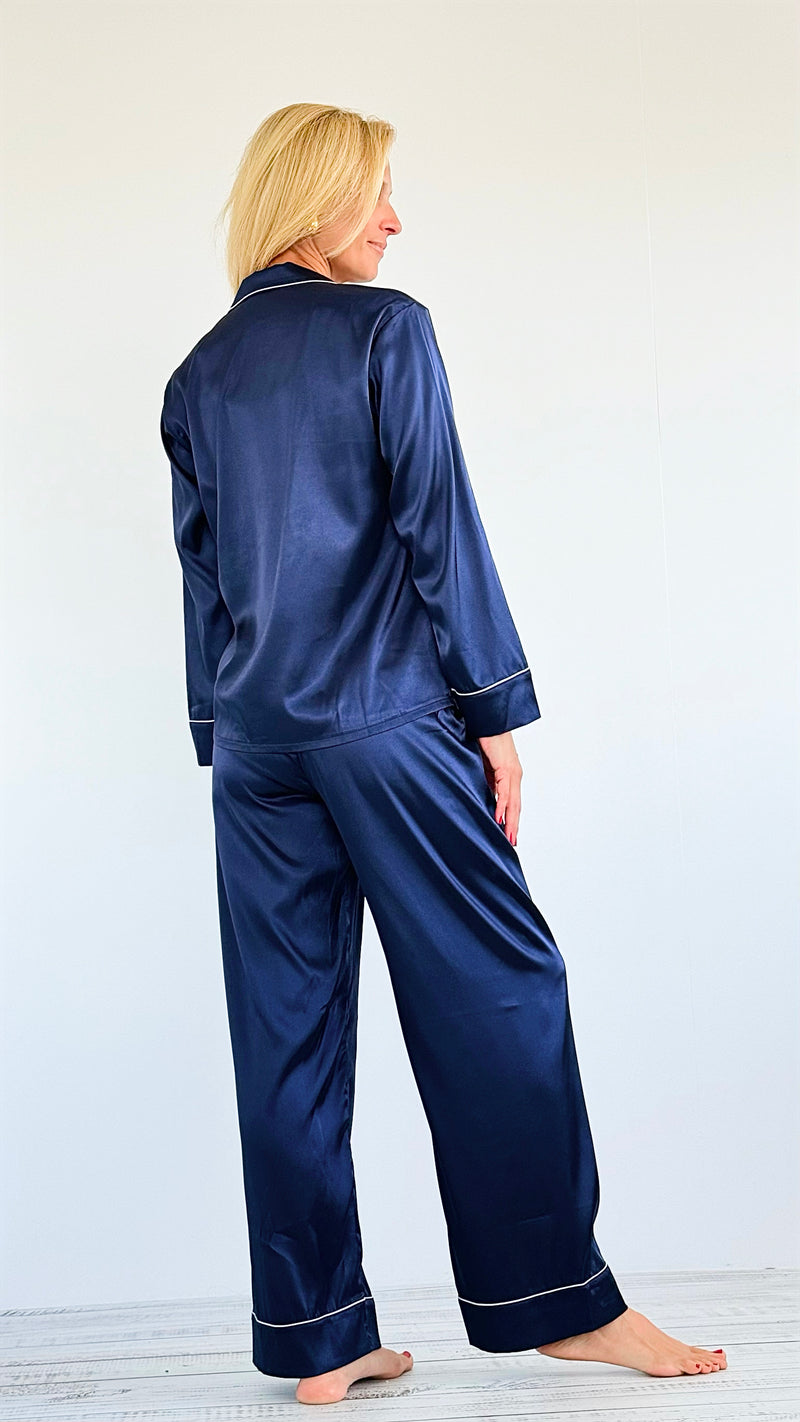 Luxe Satin Pajama Set-210 Loungewear/Sets-Zenana-Coastal Bloom Boutique, find the trendiest versions of the popular styles and looks Located in Indialantic, FL