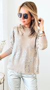 Boatneck Italian Silver Foil Sweater-140 Sweaters-Look Mode-Coastal Bloom Boutique, find the trendiest versions of the popular styles and looks Located in Indialantic, FL