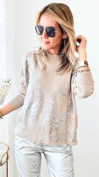 Boatneck Italian Silver Foil Sweater-140 Sweaters-Look Mode-Coastal Bloom Boutique, find the trendiest versions of the popular styles and looks Located in Indialantic, FL