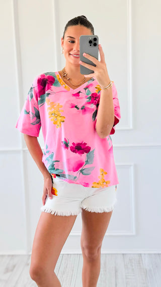 Petal Parade V-Neck Italian Top - Pink
