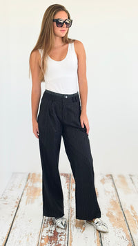 Contrast Pinstripe Pants - Black-170 Bottoms-Galita-Coastal Bloom Boutique, find the trendiest versions of the popular styles and looks Located in Indialantic, FL