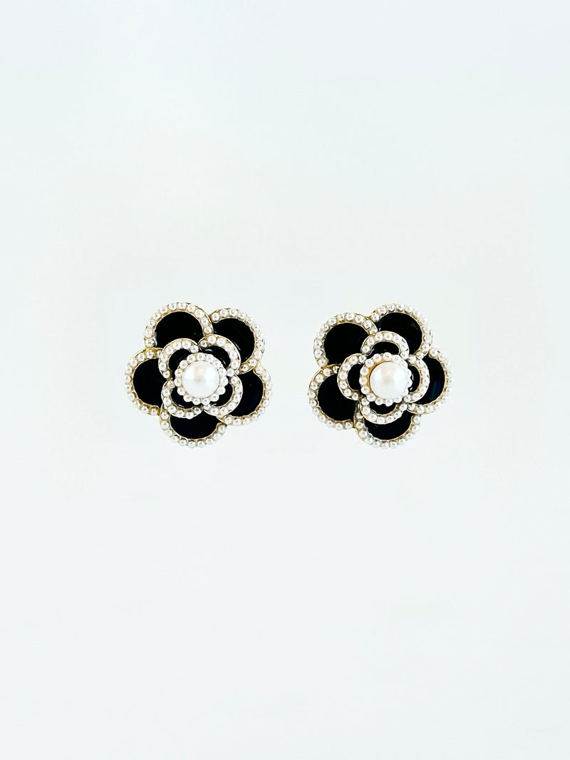 Floral Pearl Earrings - Black-230 Jewelry-ICCO ACCESSORIES-Coastal Bloom Boutique, find the trendiest versions of the popular styles and looks Located in Indialantic, FL