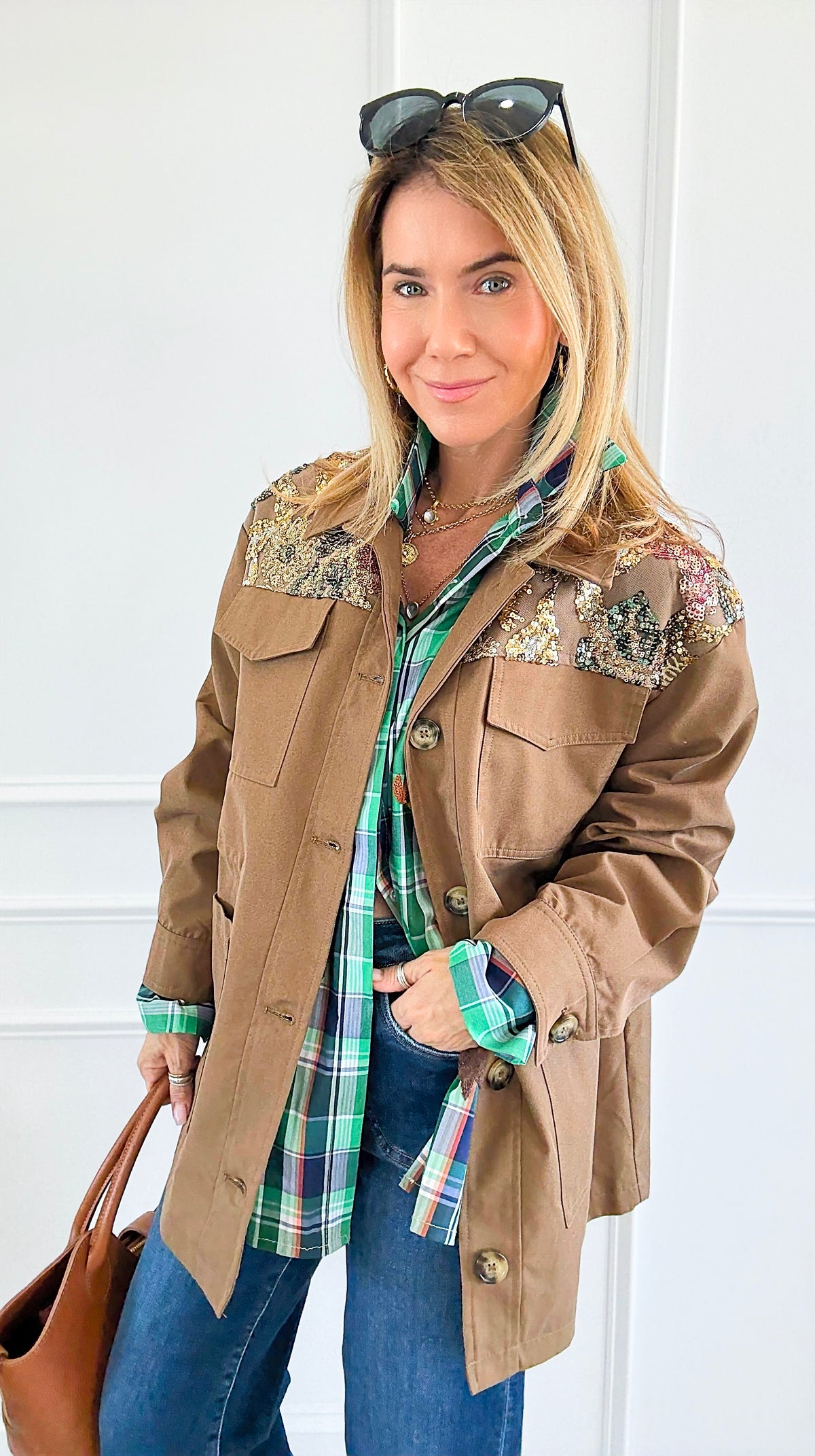 Golden Bloom Sequins Jacket-160 Jackets-AZUL MONACO-Coastal Bloom Boutique, find the trendiest versions of the popular styles and looks Located in Indialantic, FL