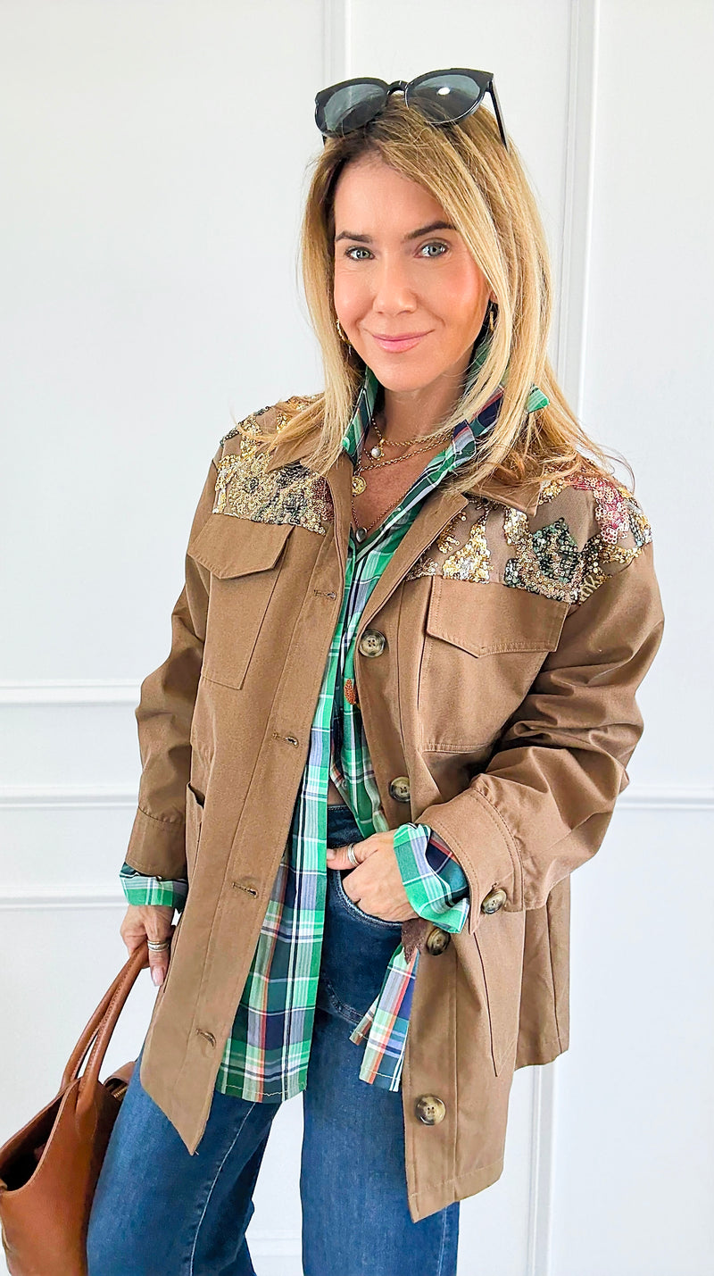 Golden Bloom Sequins Jacket-160 Jackets-AZUL MONACO-Coastal Bloom Boutique, find the trendiest versions of the popular styles and looks Located in Indialantic, FL