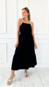 Back Tie Tiered Midi Dress-Black-200 Dresses/Jumpsuits/Rompers-Blu Pepper-Coastal Bloom Boutique, find the trendiest versions of the popular styles and looks Located in Indialantic, FL