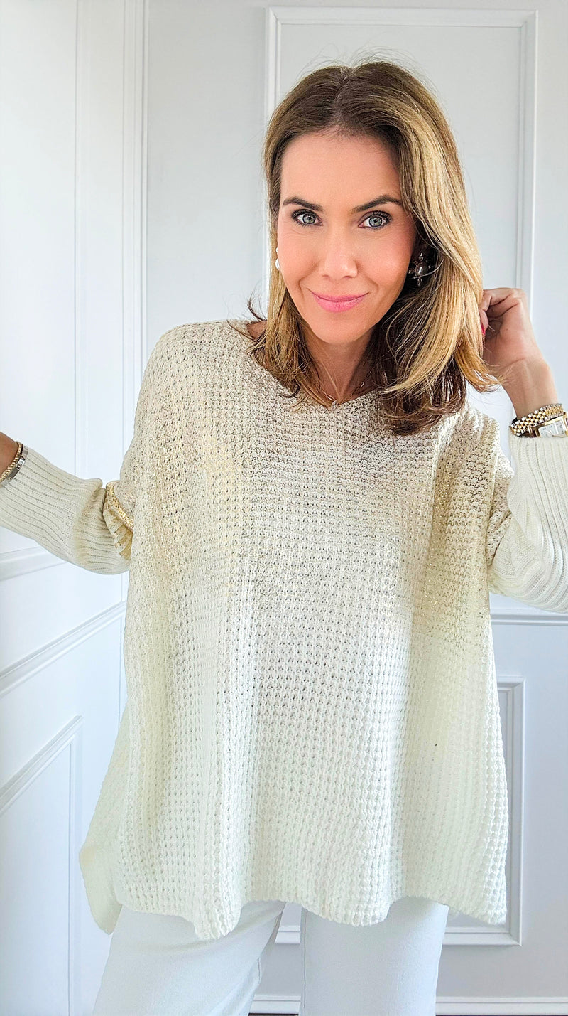 Luminous Italian Sweater- Ivory/Gold-140 Sweaters-Italianissimo-Coastal Bloom Boutique, find the trendiest versions of the popular styles and looks Located in Indialantic, FL