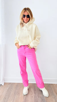 Straight Cropped Edge Magenta Denim Pants-170 Bottoms-Q2-Coastal Bloom Boutique, find the trendiest versions of the popular styles and looks Located in Indialantic, FL