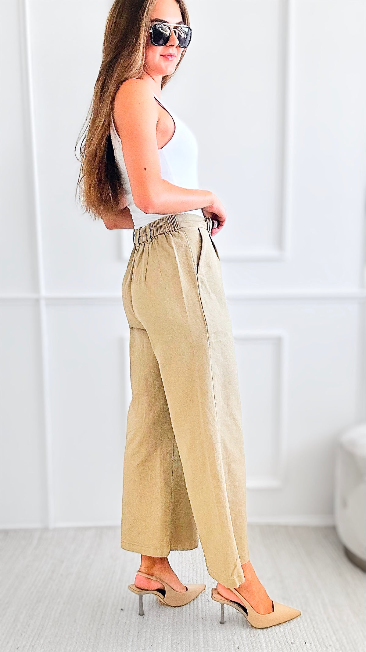 Waist Pleats Mid-Rise Pants-Beige-170 Bottoms-HYFVE-Coastal Bloom Boutique, find the trendiest versions of the popular styles and looks Located in Indialantic, FL