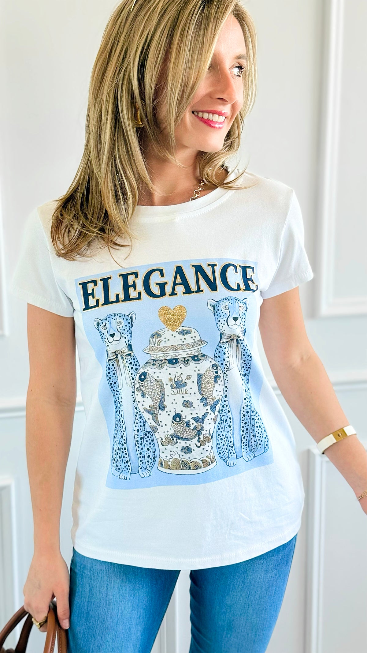 Blue Elegance Premium Italian T-Shirt-110 Short Sleeve Tops-Mitica & Co-Coastal Bloom Boutique, find the trendiest versions of the popular styles and looks Located in Indialantic, FL