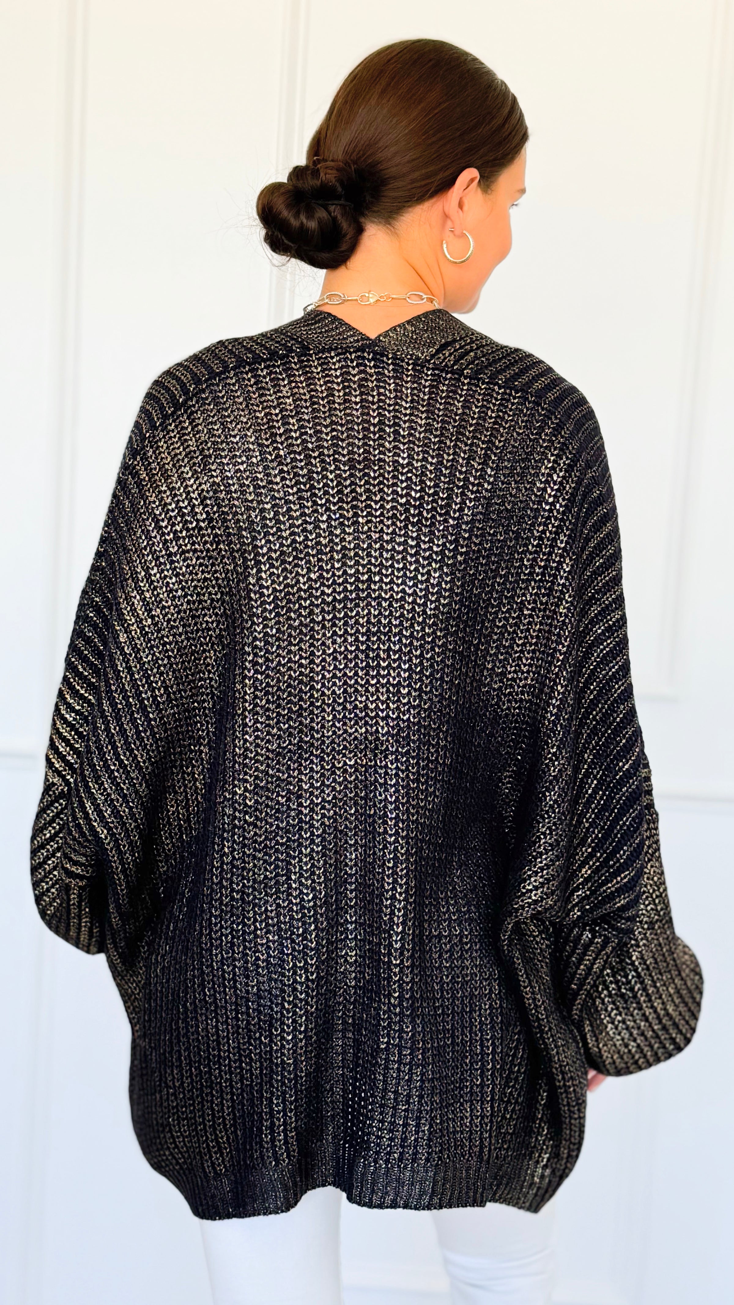 Mirrored Metallic Sugar High Italian Cardigan- Navy/Gold-150 Cardigan Layers-Italianissimo-Coastal Bloom Boutique, find the trendiest versions of the popular styles and looks Located in Indialantic, FL