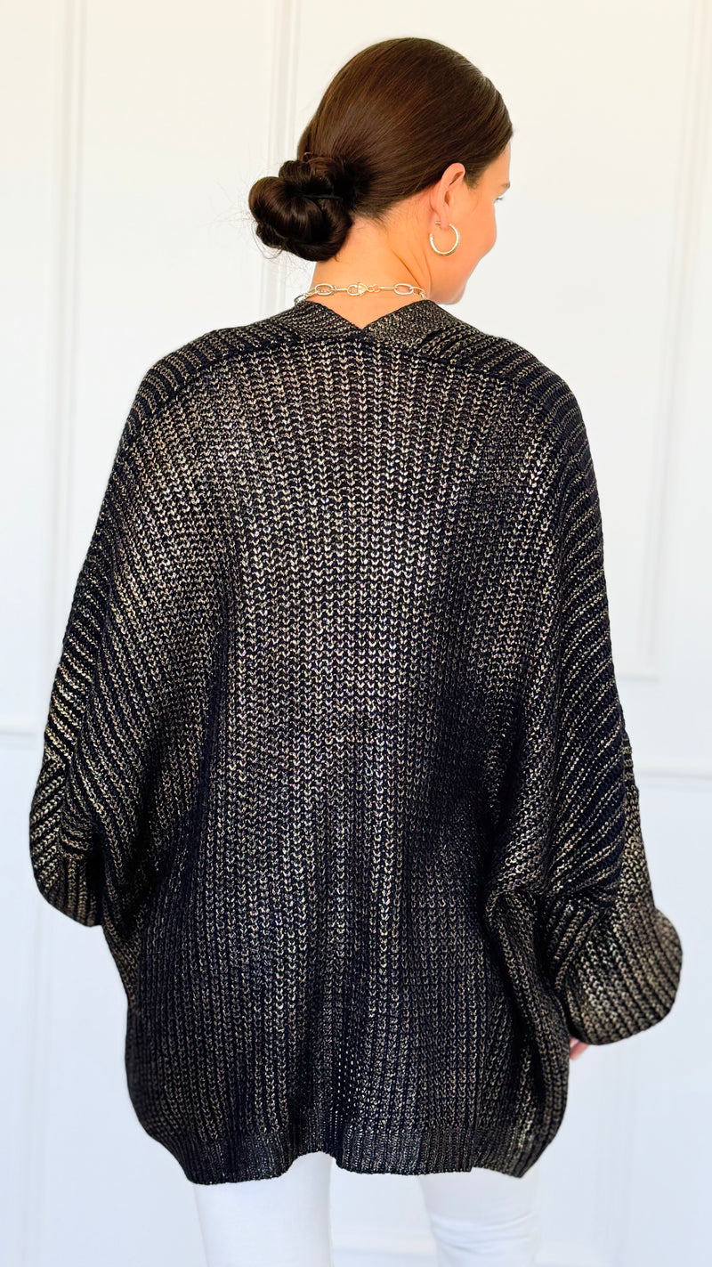 Mirrored Metallic Sugar High Italian Cardigan- Navy/Gold-150 Cardigan Layers-Italianissimo-Coastal Bloom Boutique, find the trendiest versions of the popular styles and looks Located in Indialantic, FL
