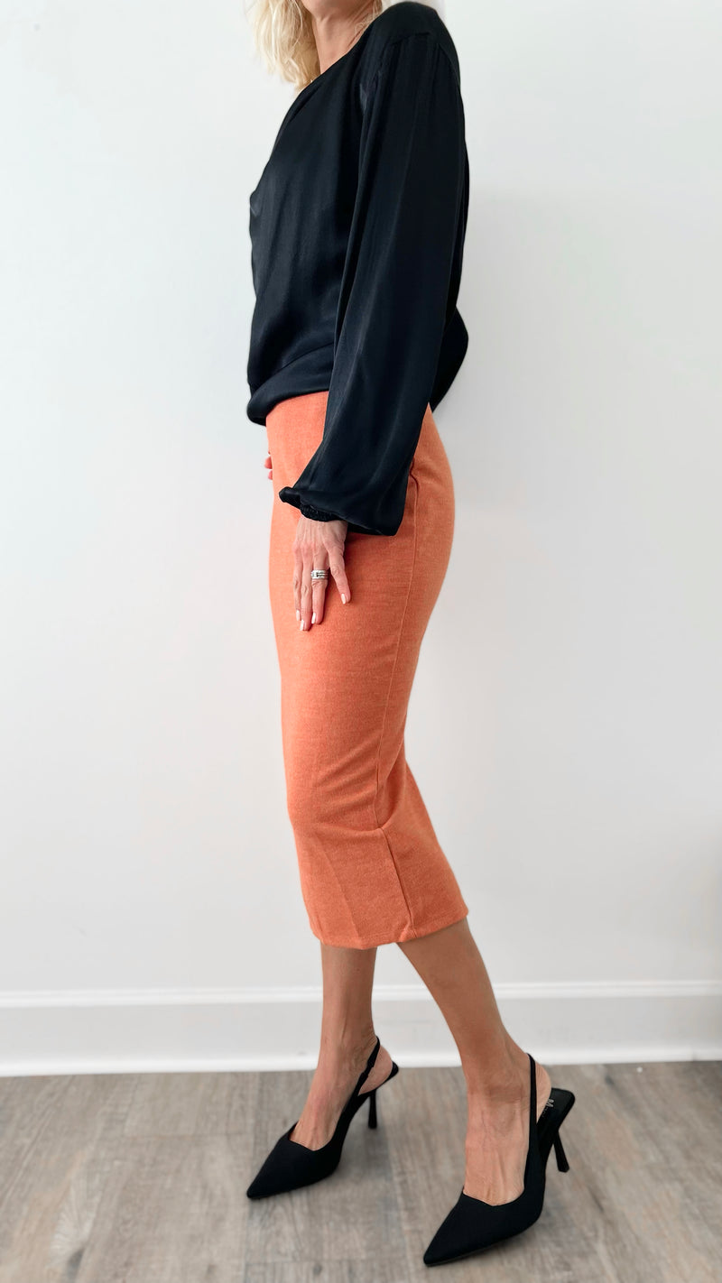 Hold Onto Love High-Waisted Slit Midi Skirt - Baked Clay-170 Bottoms-HYFVE-Coastal Bloom Boutique, find the trendiest versions of the popular styles and looks Located in Indialantic, FL