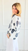 Noir Petals Short Sleeve Italian St Tropez Knit- Black-140 Sweaters-Italianissimo-Coastal Bloom Boutique, find the trendiest versions of the popular styles and looks Located in Indialantic, FL