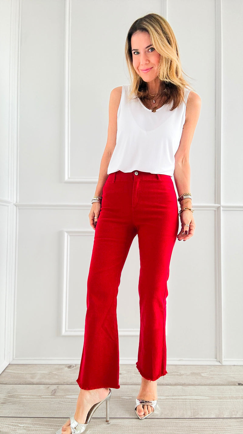 Blazing Confidence Flare Pants - Red-170 Bottoms-La Miel-Coastal Bloom Boutique, find the trendiest versions of the popular styles and looks Located in Indialantic, FL