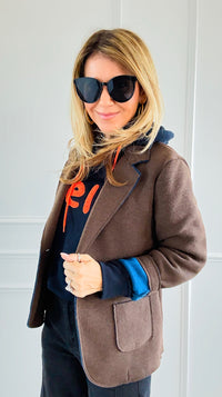 Italian Double Take Blazer II Brown/Blue-160 Jackets-BONITO SRL-Coastal Bloom Boutique, find the trendiest versions of the popular styles and looks Located in Indialantic, FL