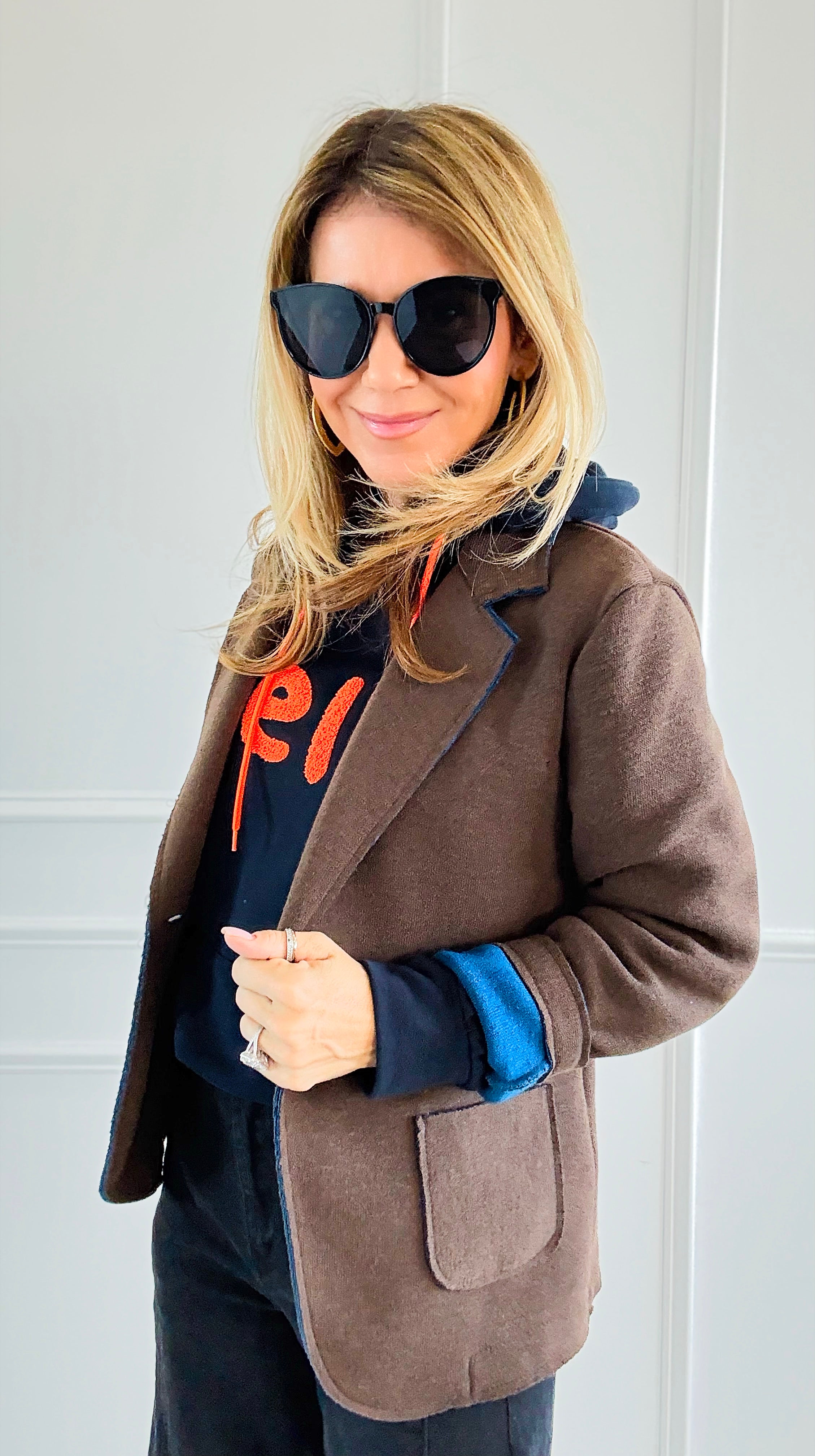 Italian Double Take Blazer II Brown/Blue-160 Jackets-BONITO SRL-Coastal Bloom Boutique, find the trendiest versions of the popular styles and looks Located in Indialantic, FL