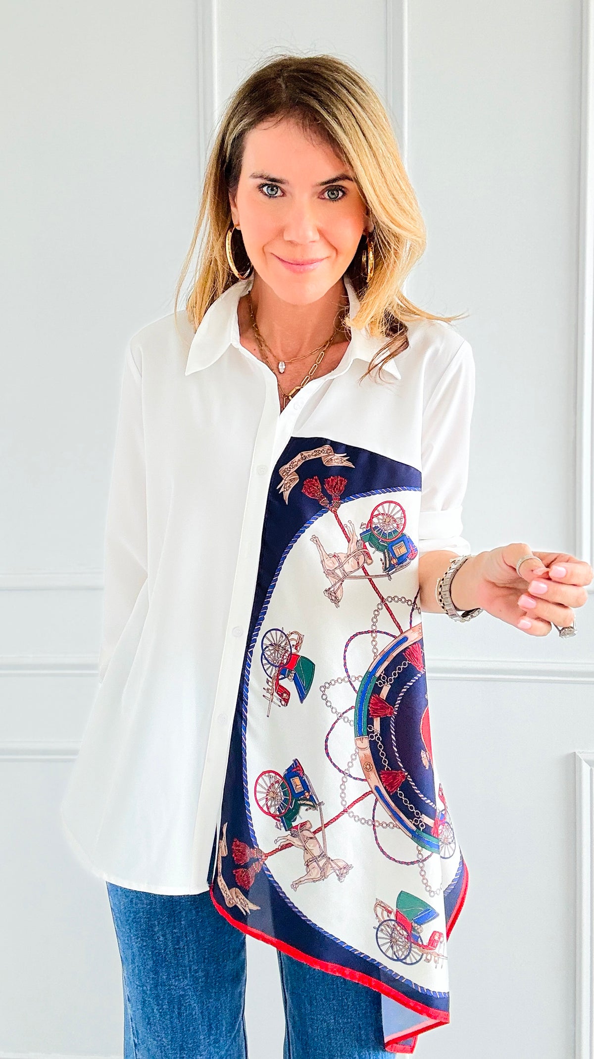 PRE ORDER Artful Asymmetry Shirt - White-130 Long Sleeve Tops-Joh Apparel-Coastal Bloom Boutique, find the trendiest versions of the popular styles and looks Located in Indialantic, FL