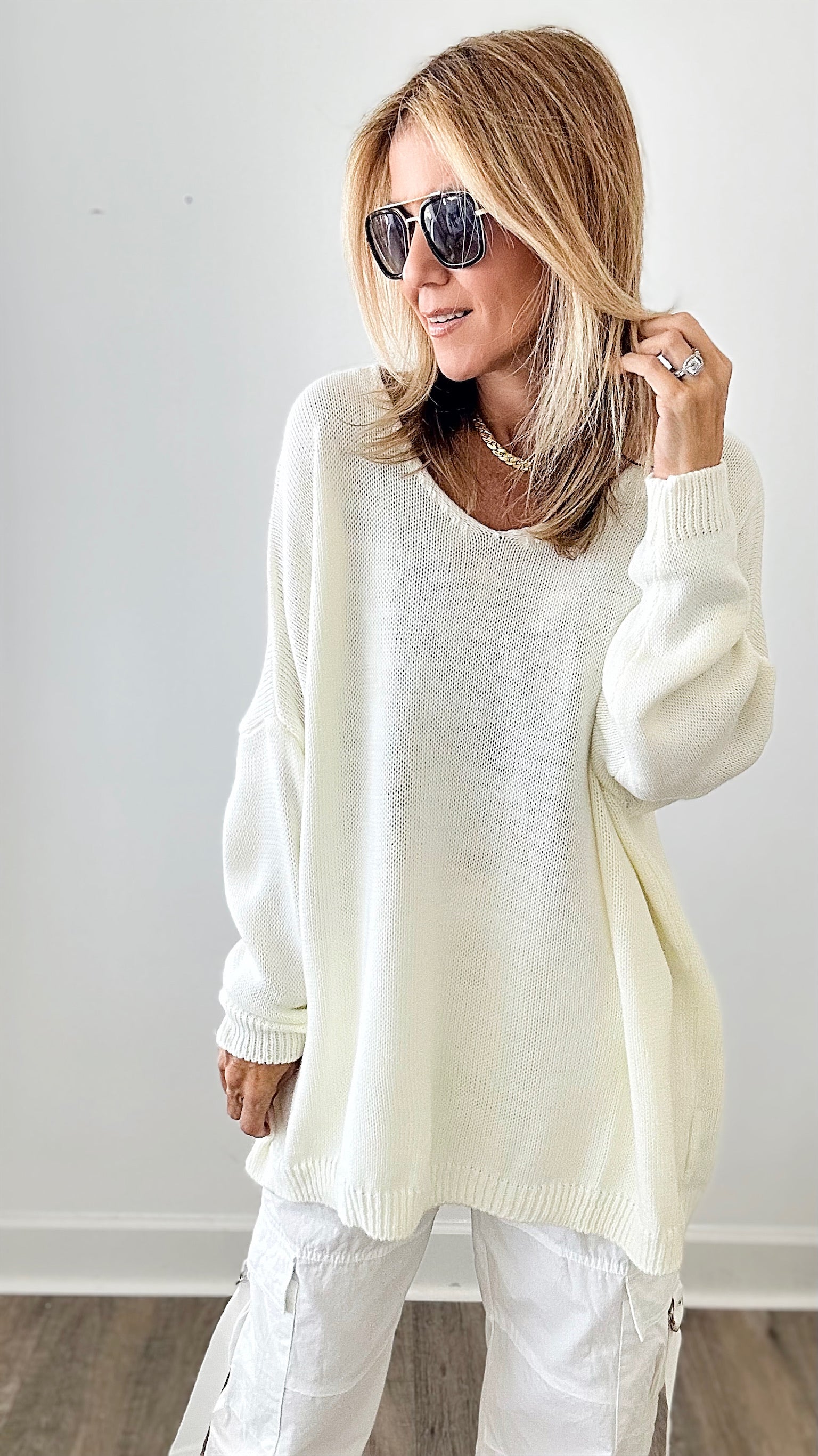 Karma Logo Oversized Knit Sweater-140 Sweaters-VENTI6 OUTLET-Coastal Bloom Boutique, find the trendiest versions of the popular styles and looks Located in Indialantic, FL