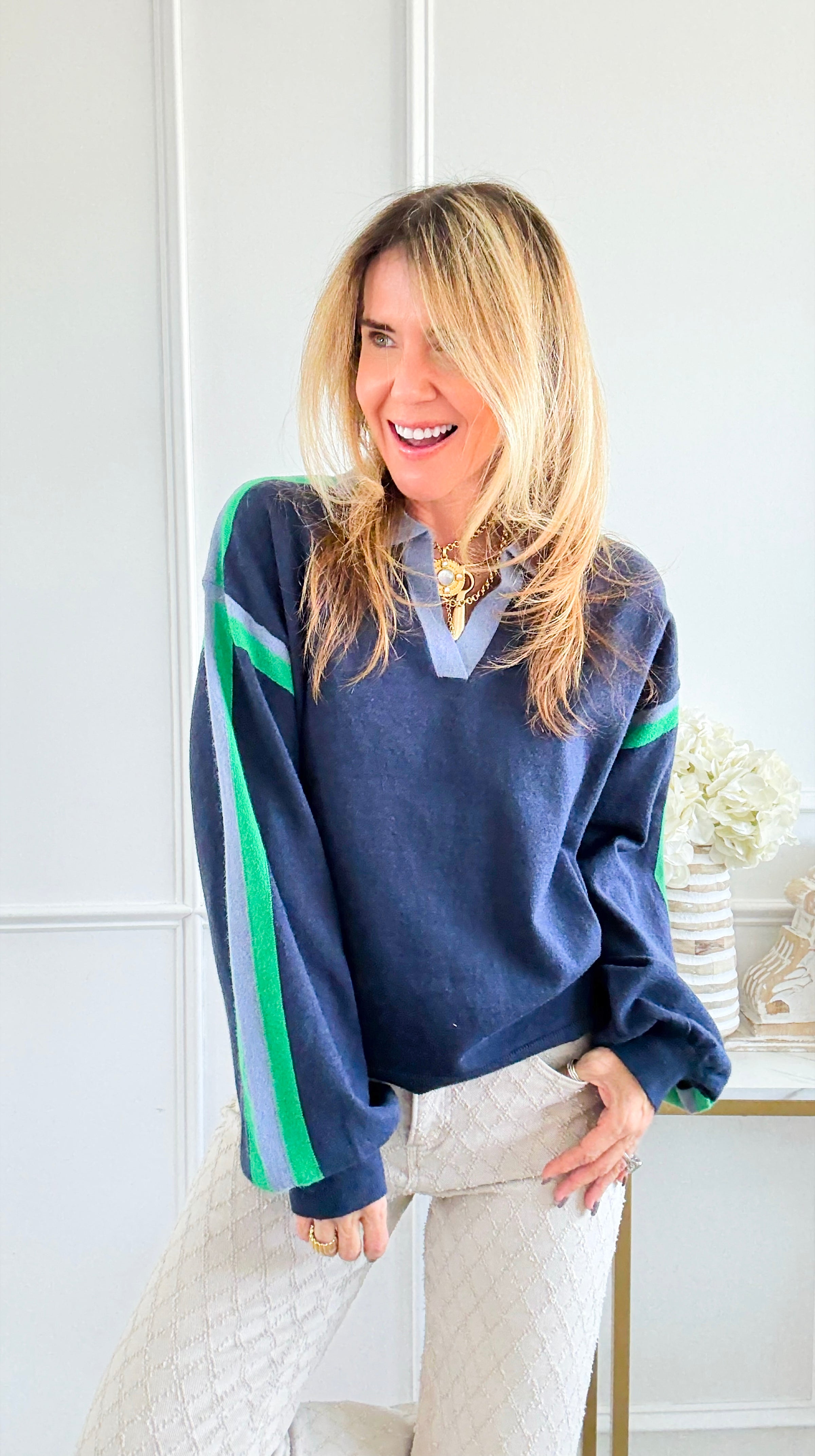 Varsity Stripe Sweater-140 Sweaters-JODIFL-Coastal Bloom Boutique, find the trendiest versions of the popular styles and looks Located in Indialantic, FL
