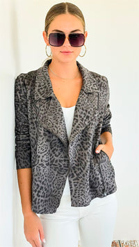 Spotted Vegan Suede Rider Jacket - Charcoal-160 Jackets-oddi-Coastal Bloom Boutique, find the trendiest versions of the popular styles and looks Located in Indialantic, FL