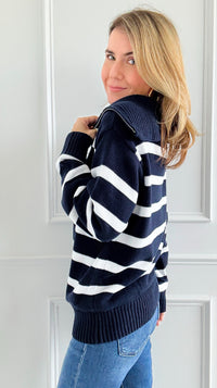 Nautical Vibes Striped Knit Sweater-140 Sweaters-English Factory-Coastal Bloom Boutique, find the trendiest versions of the popular styles and looks Located in Indialantic, FL