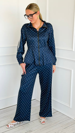 Side Stripe Polka Italian Set- Navy