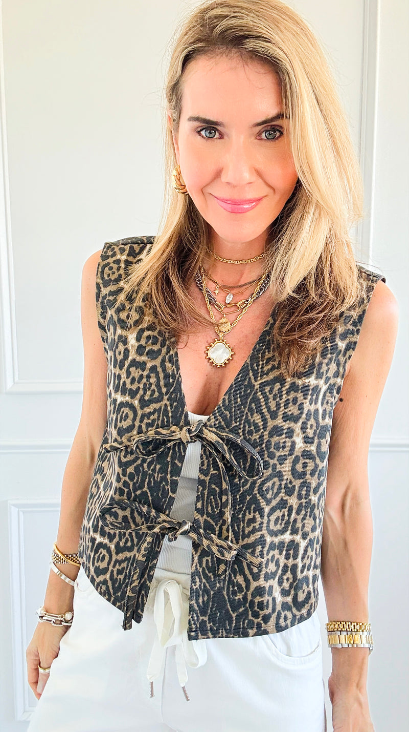 Leopard Print Tie-Front Vest-00 Sleevless Tops-GIGIO-Coastal Bloom Boutique, find the trendiest versions of the popular styles and looks Located in Indialantic, FL