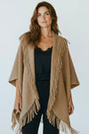 Solid Knit Fringe Trim Cocoon Shawl - Taupe-150 Cardigans/Layers-NYW-Coastal Bloom Boutique, find the trendiest versions of the popular styles and looks Located in Indialantic, FL