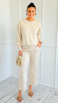 Weekender Ease Scuba 2pc Pant Set - Oatmeal-210 Loungewear/Sets-YELETE-Coastal Bloom Boutique, find the trendiest versions of the popular styles and looks Located in Indialantic, FL