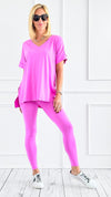 Short Sleeve Brushed Microfiber Lounge Set - Bright Mauve-210 Loungewear/Sets-Zenana-Coastal Bloom Boutique, find the trendiest versions of the popular styles and looks Located in Indialantic, FL