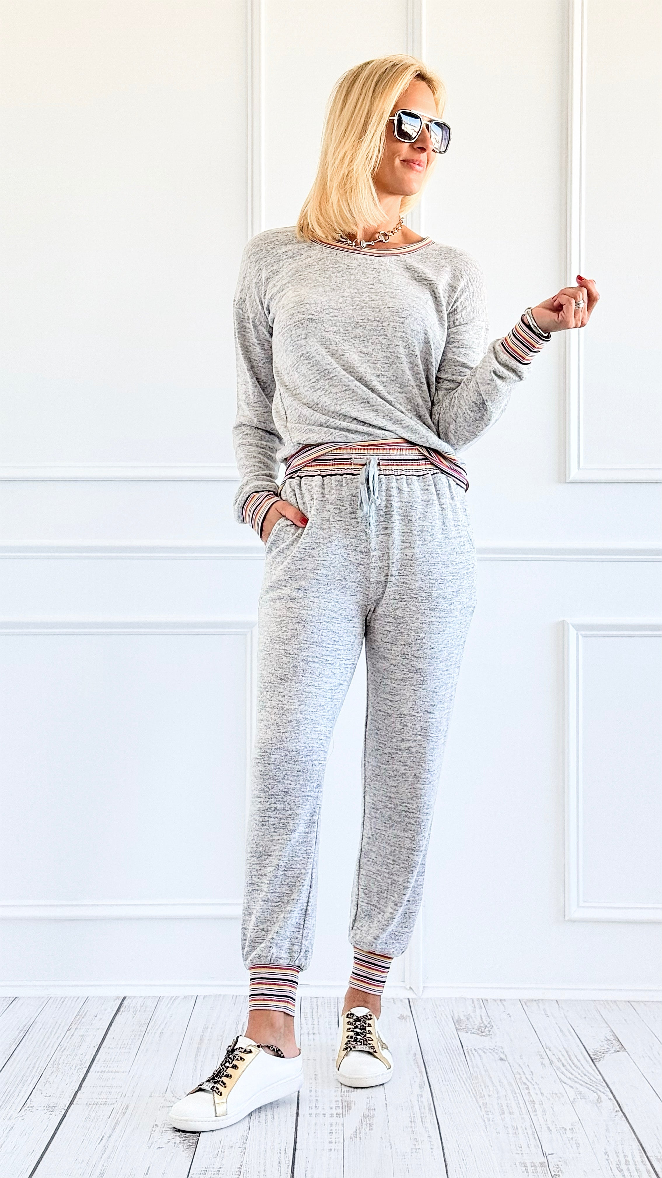 Chic Trim Detail Jogger Set-140 Sweaters-Rousseau-Coastal Bloom Boutique, find the trendiest versions of the popular styles and looks Located in Indialantic, FL