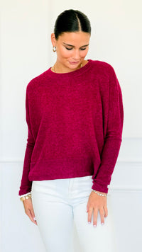 Brushed Melange Sweater - Cabernet-140 Sweaters-Zenana-Coastal Bloom Boutique, find the trendiest versions of the popular styles and looks Located in Indialantic, FL