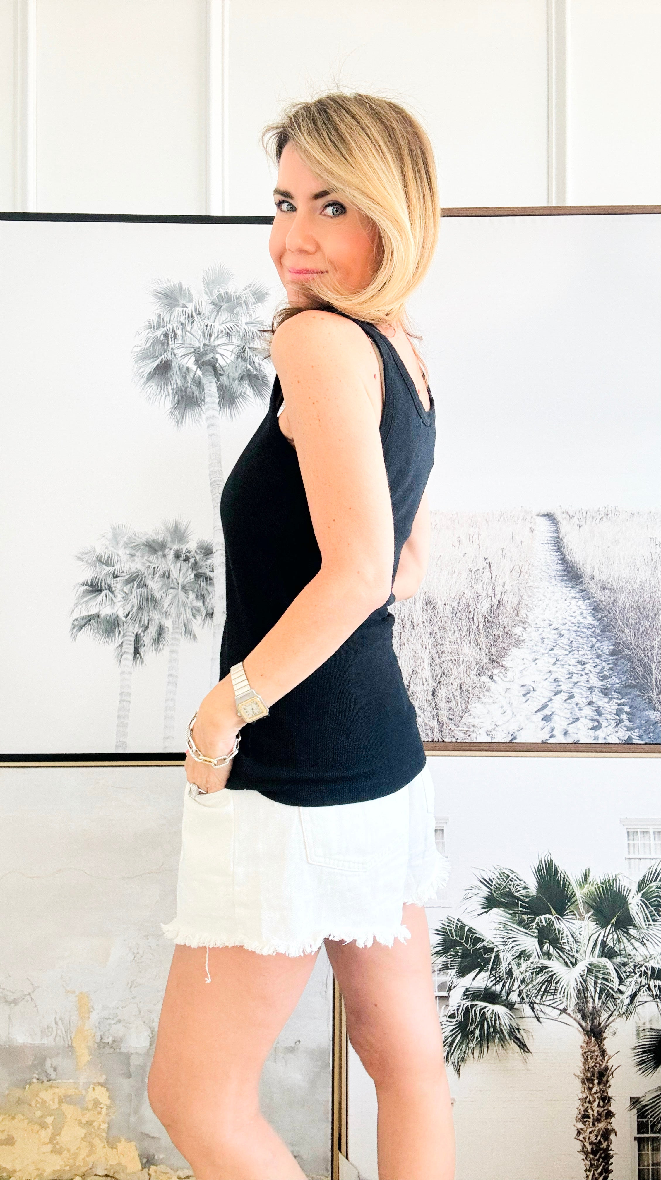 Everyday Ribbed Italian Tank - Black-100 Sleeveless Tops-Italianissimo-Coastal Bloom Boutique, find the trendiest versions of the popular styles and looks Located in Indialantic, FL